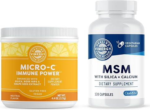 Vimergy Skin Potion Kit Micro-C Immune Power(TM) (125g) and MSM (120 Capsules) Skin, Hair & Nail Support + Collagen + Immunity Vegan, Paleo, Gluten-Free, Kosher Pure, Potent Daily Supplements