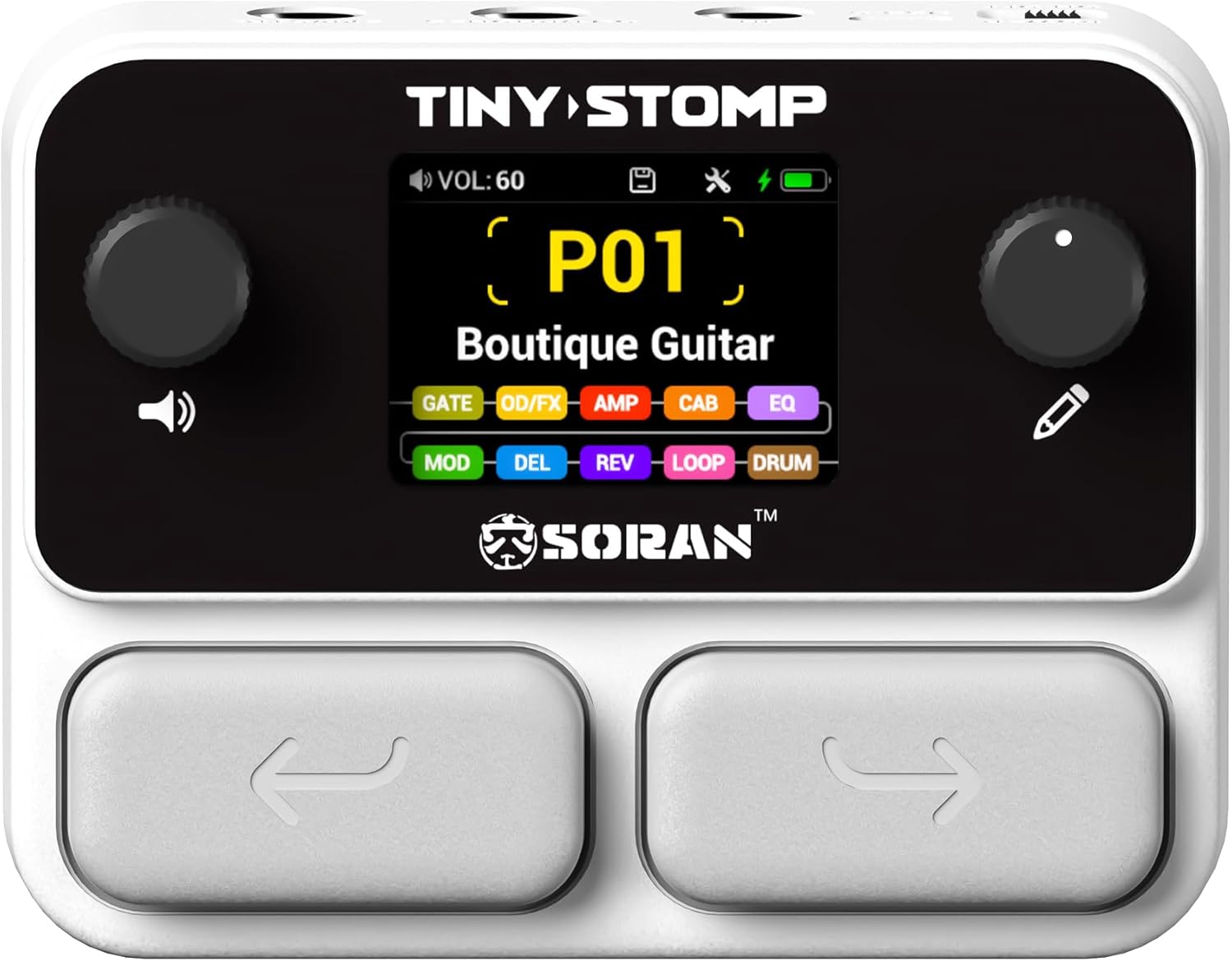 SORAN Tiny Stomp Multi Effects Guitar Pedal, 125 Effects, 99 Presets, 10 Modules，40s Looper, 100 Drum Rhythms, 20 IR/NAM Slots, USB Audio Interface, Rechargeable Pocket Pedal for Guitar and Bass