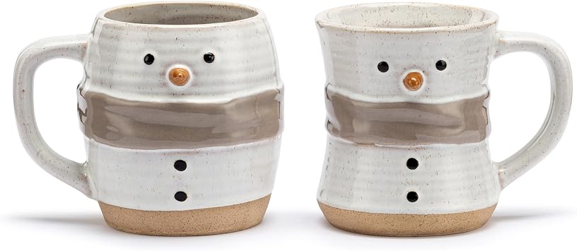 DEMDACO His and Her Snowman White and Tan 12 Ounce Stoneware Christmas Cuddle Coffee Cup Mug Set of 2