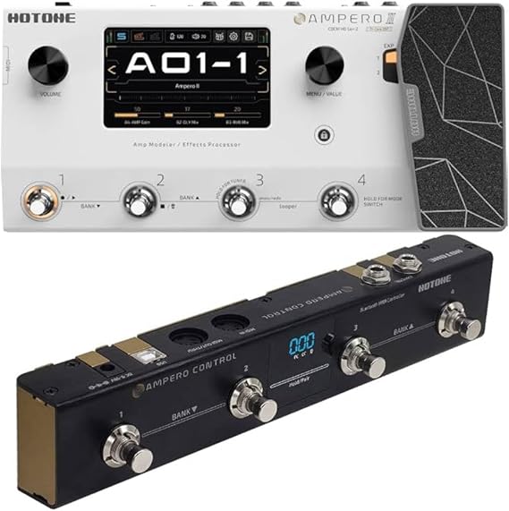 Hotone Ampero II MP-350 Amp Modeler & Effects Processor and HOTONE MIDI Foot Controller Pedal Bluetooth Ampero Control 4 Button bundle