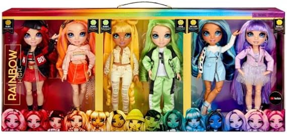 Rainbow High Collect Rainbow Fashion Doll MEGA 6 Pack Bundle Includes Violet, Ruby, Sunny, Skyler, Poppy & Jade