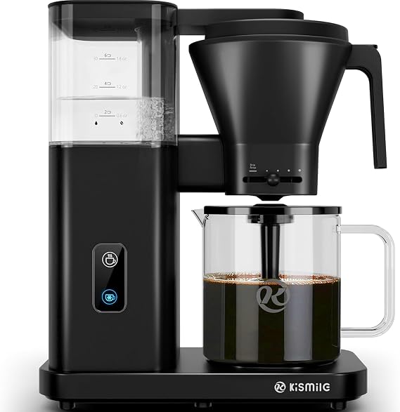 Kismile 8 Cup Drip Coffee Maker Machine, 3s Instant Heat 197-205F, Removable Water Tank, Adjustable Flow Control, Pour Over Coffee Brew with Deep Cold Brew & Keep Warm 40 Min, Easy to Clean(Black)