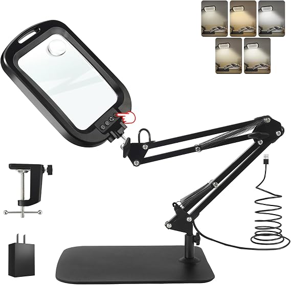 10X 30X Large Square Magnifying Glass with Light and Stand/Clamp
