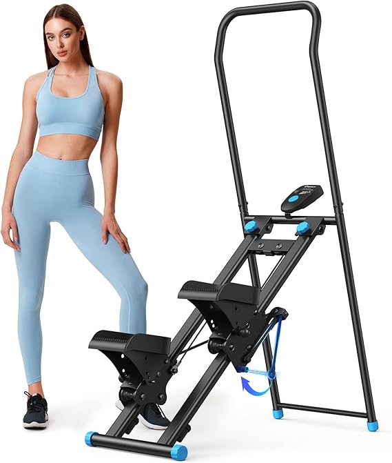 MERACH Stair Stepper with Adjustable Resistance, Foldable Stair Climber | Multi-Level Resistance, 3 Adjustable Angles, Stable Triangle Design, 300 lbs Capacity, Foldable Stair Climber, LCD Monitor