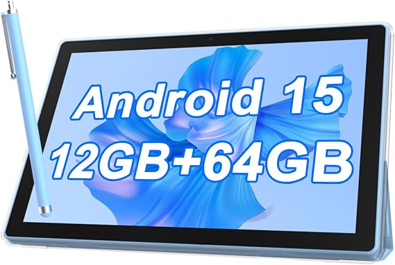 ATOZEE Android Table 10 Inch with Tablets Protective Case and Stylus Pen Android 15 Tablets 5G WiFi-6 1280 * 800 Full HD IPS Display 6000mah 64GB ROM+12GB RAM (4+8 Virtual), 1024GB Expansion (Blue)