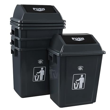 Anbers 6 Gallon Trash Can with Swing Lid, 4 Packs Plastic Garbage Can, Grey