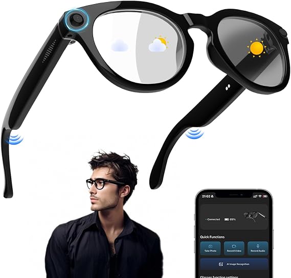 AI Smart Glasses with Camera 4K, 8MP HD Recording Glasses with Open-Ear Sound, Real-Time Translation, Smart Wearable Tech & AI Assistant, Video Recording Glasses with Bluetooth for Life & Travel