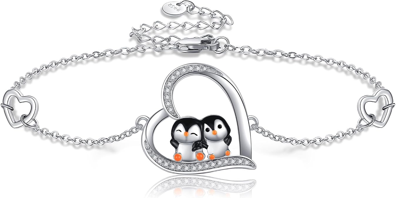 YAFEINI Heart Animal Bracelet Sterling Silver Goat/Axolotl/Hummingbird/Red Panda/Sloth/Penguin/Flower of Life/Daisy/Spoon Heart Bracelet Goat Jewelry for Women