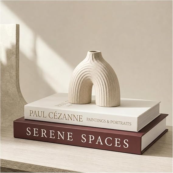 Decorative Books for Home Decor -Set of Linen Fake Books Storage Boxes with Hidden Storage, Stackable Coffee Table Bookshelf Decor, Faux Book Box for Modern Aesthetic(Brown-White)