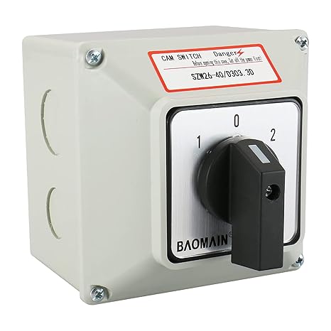 BAOMAIN 40A 3-Phase 3-Position Cam Rotary Changeover Switch with Enclosure