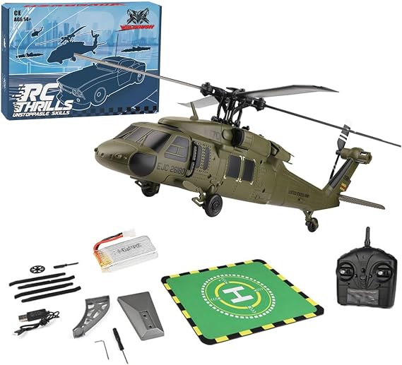WL K170 UH-60L RC Helicopter Military, 170 Size 2.4G 4CH Flybarless 1 Battery Remote Control Helicopter for Adults, Outdoor Armed RC Aircraft Toy Gift -RTF