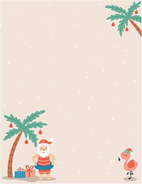 Great Papers! Warm Winter Wishes Holiday Letterhead / 80 Tropical Santa Paper Sheets / 8.5" x 11" Beach Christmas Stationery