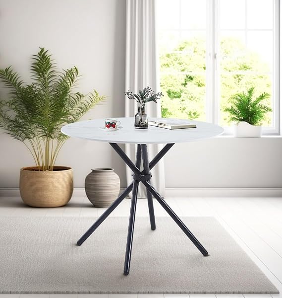 Hallowood Furniture Cullompton Marble Effect Top White Dining Table (90cm)