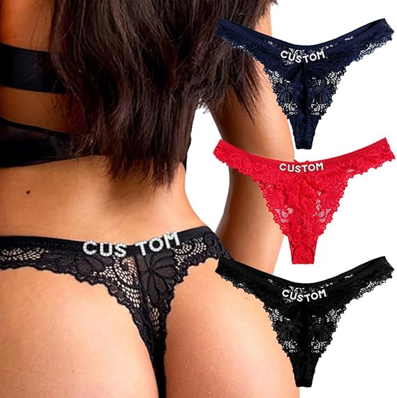 2-Pack Custom Thong with Name On It Personalized Thongs with Names Low Rise Lace Underwear Panties
