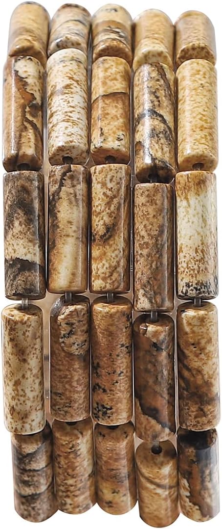 BEADIA Natural Brown Picture Jasper Tube Beads 13x4mm 30pcs Cylinder Loose Semi Gemstone Beads for Jewelry Making Design