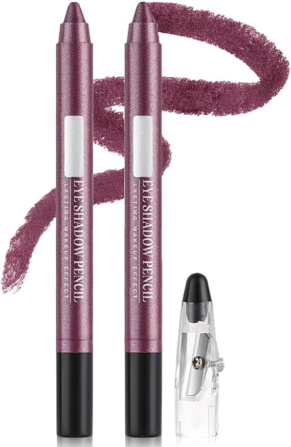 2PCS Creamy Eyeshadow & Eyeliner Sticks with Built-In Sharpener – Waterproof Shimmer Eye Crayon Duo, Long-Lasting Non-Smudge Fog Purple Shadow Pencils for Brightening & Blending