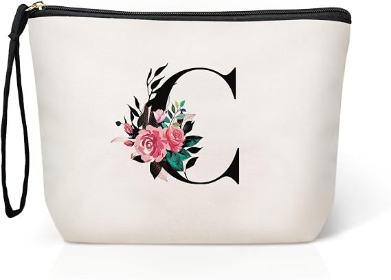 TOPEAST Graduation Gifts for Her - Birthday Gifts for Friends, Sister Birthday Gift Ideas, Make Up Bag for Women, Cute Cosmetic Travel Bag Toiletry Pouch (Letter C), White