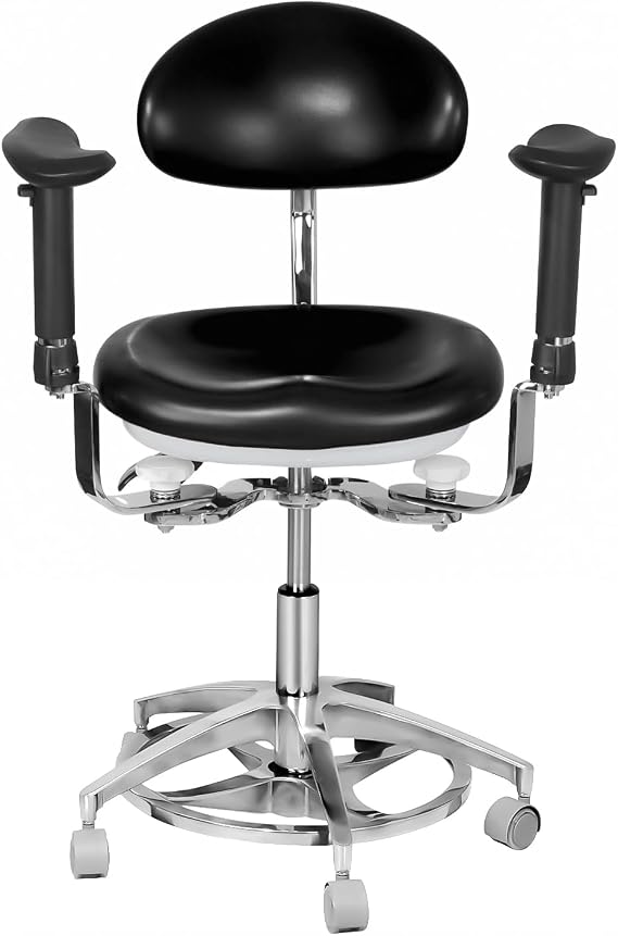 360 Swivel Mobile Chair Dental Dynamic Seat Doctor's Stool with Armrest Foot Control PU Leather Black