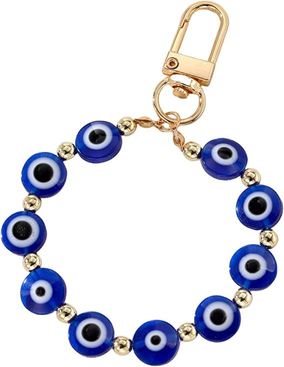 KIFEDSLJ Evil Eye Beaded Wristlet Keychain Turkish Blue Eyes Holder Wrist Lanyard for Handbags Purse Accessories