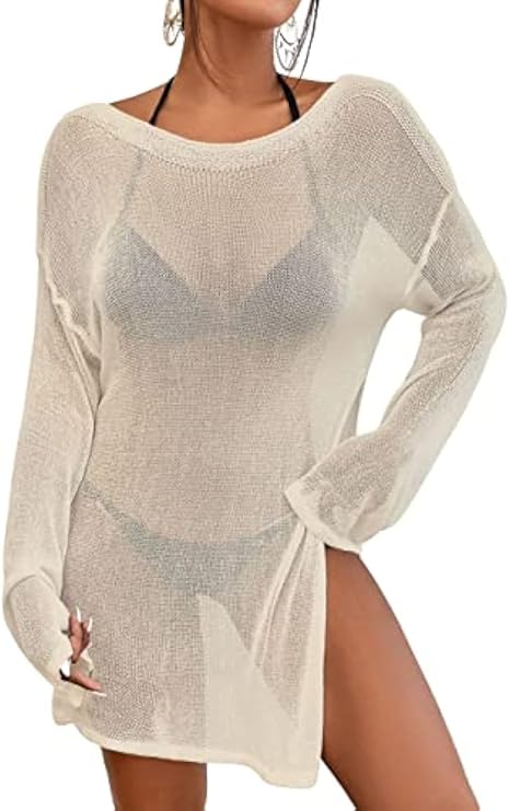 Bsubseach Crochet Cover Ups for Women Bathing Suit Cover Up Mesh Beach Top | Sheer, Sexy Crochet Dresses , Shoulder Off Tops, Pool Beach Vacation Outfits