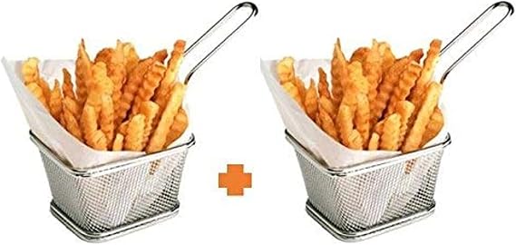 Stainless Steel Mini French Fries Basket Square Fryer Baskets, FDA Grade Kitchen Cooking Tool Food Presentation Tableware (Small 4inch 2pcs pack)