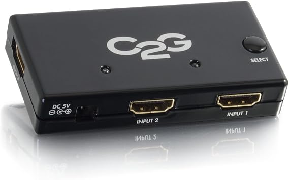 C2G 2-Port HDMI Selector Switch, Slim Design, 40349 Black