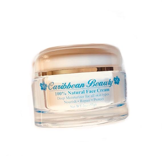 Caribbean Beauty 100% Natural Face Cream Moisturizer, USA Made/Organic & Vegan Ingredients/With a Creamy Whipped Texture