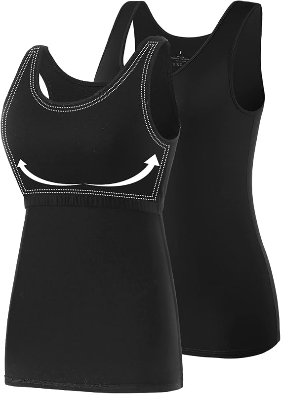 AMVELOP Tank Tops for Women Built in Bra Cotton Shelf Bra Tanks Layering Undershirts 2-3 Pack