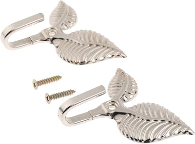 2Pcs Curtain Holdbacks Tieback Hooks Multifunctional Wall Hook Silver Vintage Leaf Design