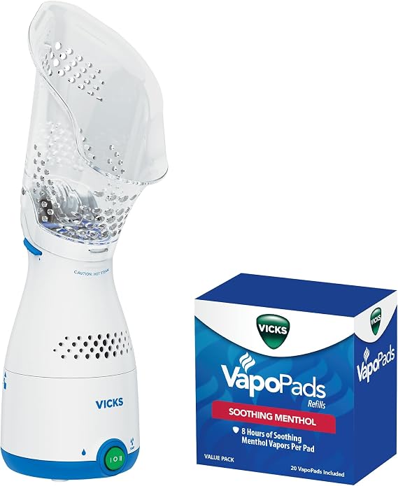 Vicks Sinus InhalerNon-Medicated Steam Inhaler for Sinus Relief, Allergies, Congestion, Vocal Steamer, Works with VapoPads (1 Included) + Vicks VapoPads Original Menthol Scent Refill Pads, 20-Pack