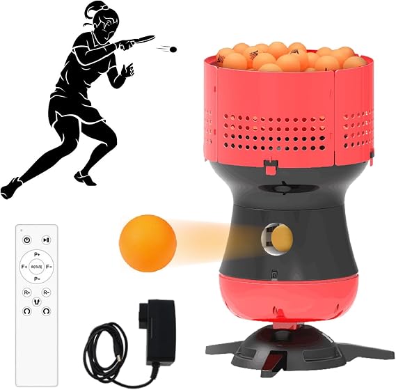Table Tennis Robot Machine, Automatic Ping Pong Robots Machine with Cordless Control, Table Tennis Machine, Multiple Serving Modes, Approximately 90 Balls