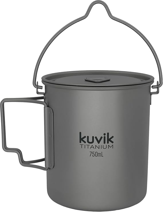 Kuvik Titanium Pot with Bail Handle 750ml (25 oz) - Ultralight and Compact