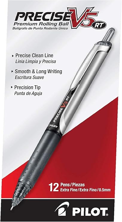PILOT Precise V5 RT Rollerball Pens, Black, Pack of 12