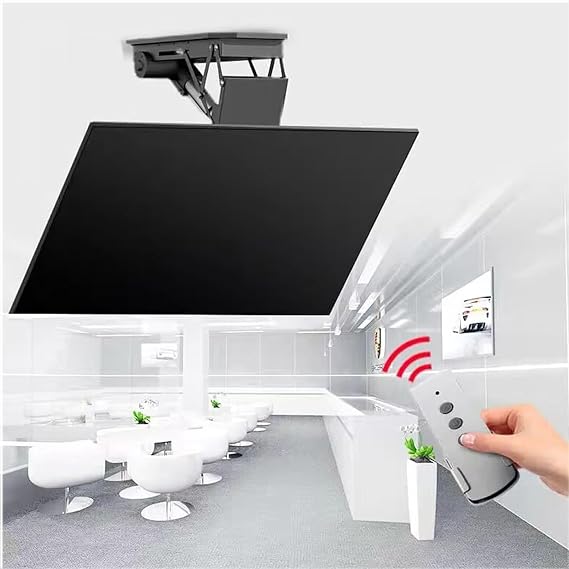 Electric TV Ceiling Mount - TV Wall Mount Motorized Ceiling TV Mount, Fits 50-90 Inch TVs, 0-85 Flip Down, Hidden Drop Down TV Lift, Motorized Flip Down TV Roof Ceiling Mount