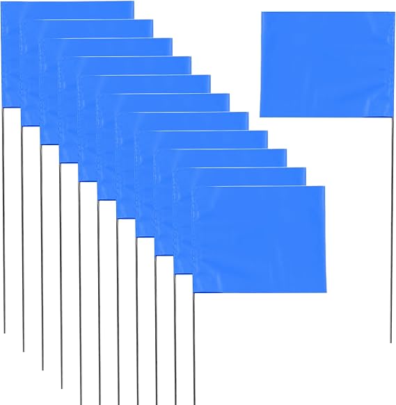 Marking 30 Pack Yard Flags - 12 x 2.5 x 3.5 Inch Landscape Flags for Lawn, Survey, Sprinkler, Irrigation (Blue)