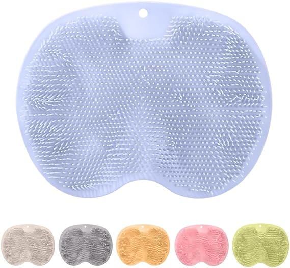 Silicone Shower Foot Scrubber Mat, Upgrade Foot Scrubber in Shower, Foot Back Cleaning Pad Back Washer Bath Wash Pad, Wall Mounted Slip Suction Cups for Bath Wash Pad (Blue)