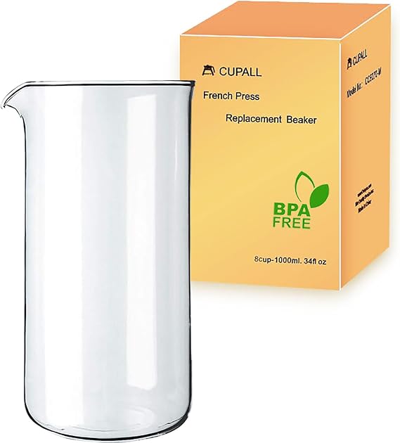 34 oz French Press Replacement Glass Beaker, Borosilicate 3.3 Heat Resistant Glass, Universal 8 Cup Coffee Press Replacement Carafe for Most French Press Makers