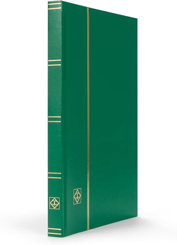 LIGHTHOUSE BASIC Hard Cover Stockbook for Stamps - 32 Black Cardstock 6x9 (A5) Pages with Clear Strips - Green