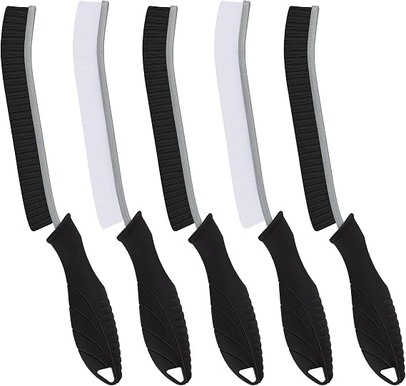 FOOGWEE Hard Bristle Crevice Cleaning Brush- Long Handle Crevice Brushes - Bathroom Tile Groove Gap Cleaning Brush for Cleaning Home Kitchen Toilet Window Vehicle Faucets Grout Home (5, Black+White)