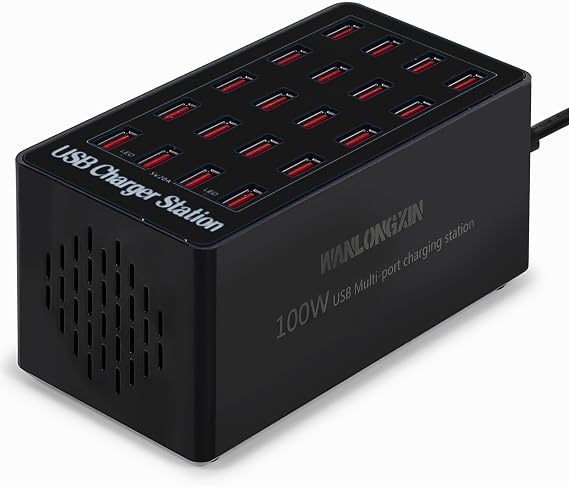 USB Charging Station,100W 20-Port Multi Smart Safety Fast Charger Station for Phone Tablet Watch Headphone PS, Compact Desktop Charger Home Office Travel
