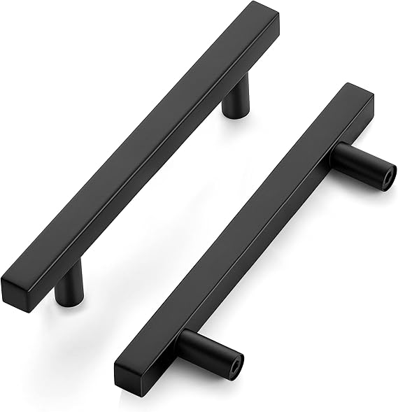 10 Pack 3.75 Inch Square Cabinet Handles - Matte Black Kitchen Pulls - Center to Center 3.75 Inch