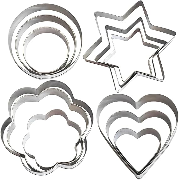 Armo® 12 Pieces Stainless Steel Cookie Cutters Shapes Biscuit Baking Molds Heart, Flower, Star Shaped Baking Small Cookie Cutters