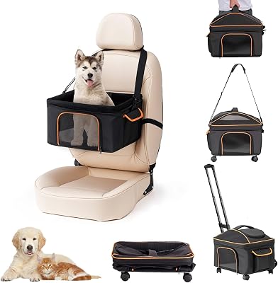 NOVOLAB Pet Carrier for Small Dog Cat, Cat Dog Carrier with Wheels Soft Sided Dog Rolling Crate Cat Travel Bag up to 15 Lbs Pet Strollers for Small Pets
