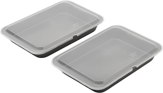 GoodCook Set of 2 Nonstick Steel 13" x 9" Cake Baking Pans with Covers, Gray