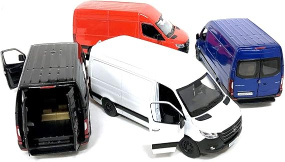 KiNSMART - Mercedes-Benz Sprinter Cargo Van 1:48 O Scale 5" Die Cast Metal Model Toy Van, Pull-Back Action (4 Set)
