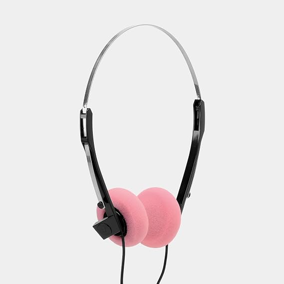 Retrospekt Retro Foam On-Ear Headphones On-Ear Wired Headphones with Foam Earpads 3.5mm Jack for Cassette Players, Walkmans, Boomboxes & More Vintage-Style (Pink)