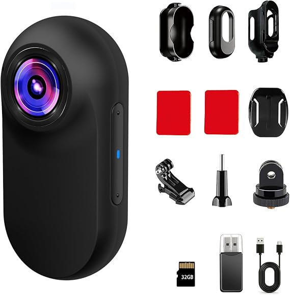 Xilecam Mini Body Cam Wearable Body Worn Action Camera, Thumb Size Helmet Camera  with Various Portable Stands Suitable for Recording Work and Life, As a Creative Gift for Him or Her(Black)