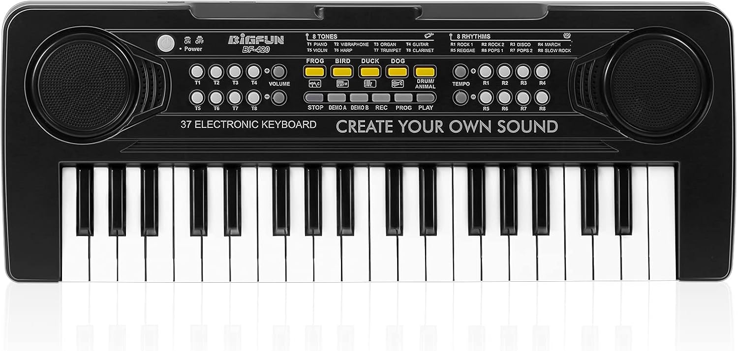 Raimy Kids Piano Keyboard, 37 Keys Portable Piano Early Learning Educational Electronic Music Keyboard Instrument Toys for 3 4 5 6 7 8 Year Old Boys and Girls Black