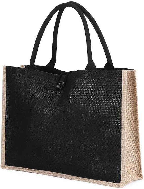 JEOZBM Beach Bag, Fashionable Jute Tote Bag For Women, HighCapacity Storage Tote Bags With Handles For Outdoor Traveling Shopping, Black
