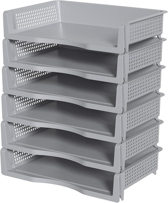 Parlynie 6-Pack Plastic Stackable Paper Tray, A4 Paper Trays Stackable, Grey